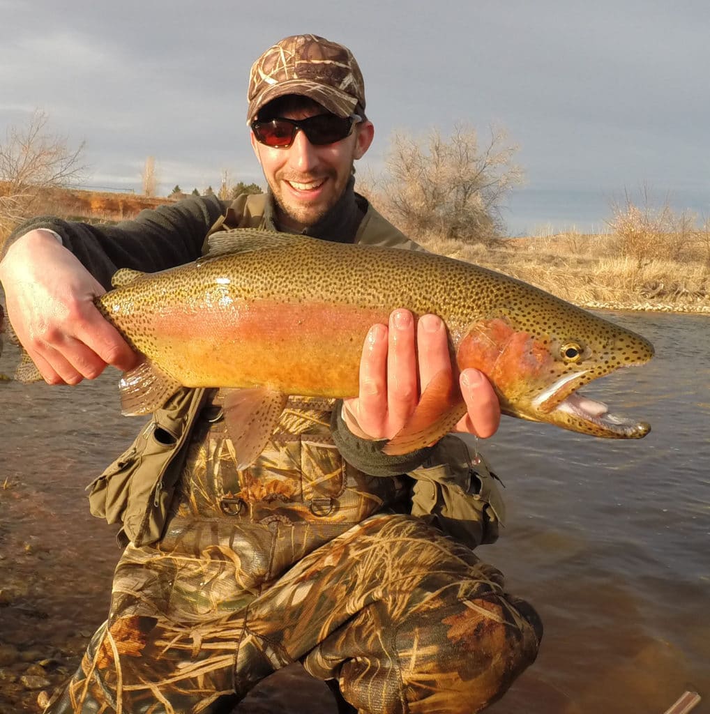 Fly fishing in thermopolis wyoming catching big rainbow trout. 